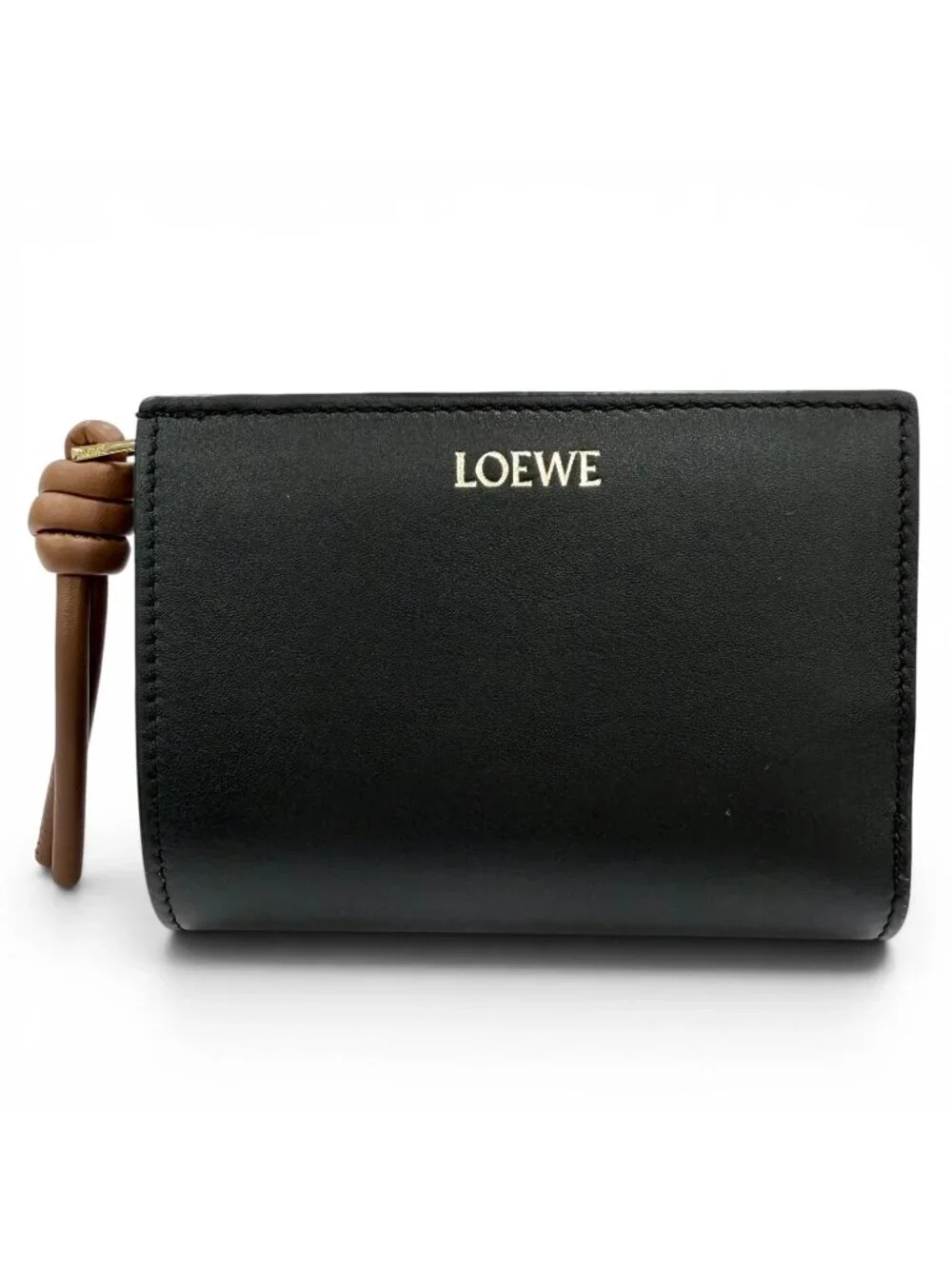 Loewe Knot Compact Wallet Shiny Napaca Leather Bifold Black Squiral